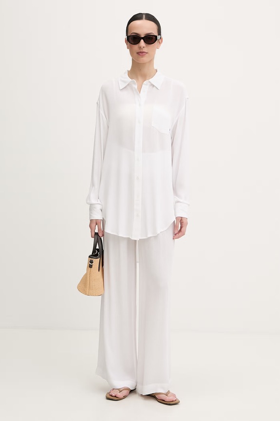 DKNY kalhoty se širokými nohavicemi dámské DIE6C949 béžová SS26