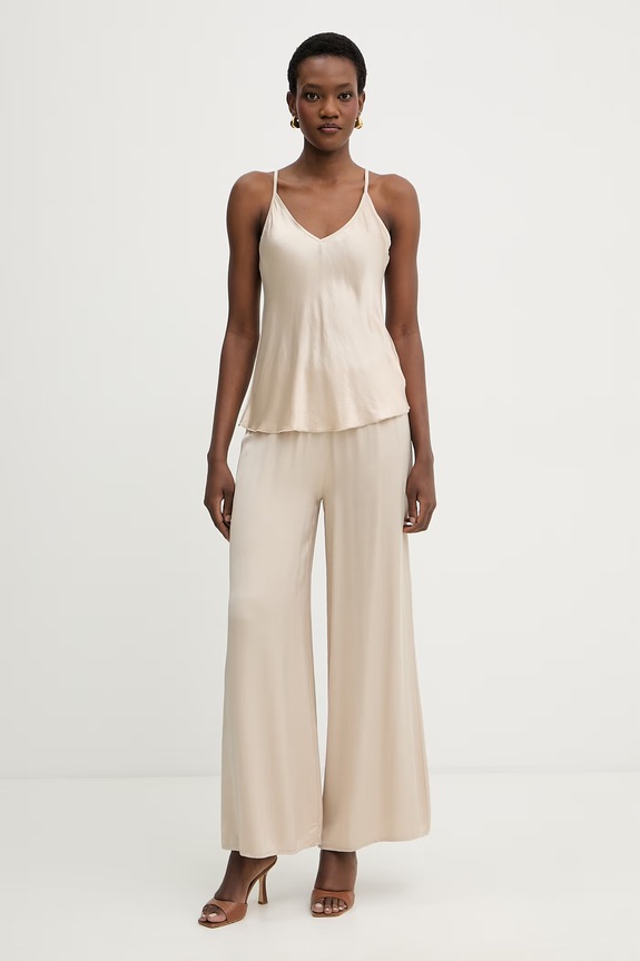 Haveone pantaloni palazzo pentru femei, cu vâscoză PWG.Q011 bej SS26