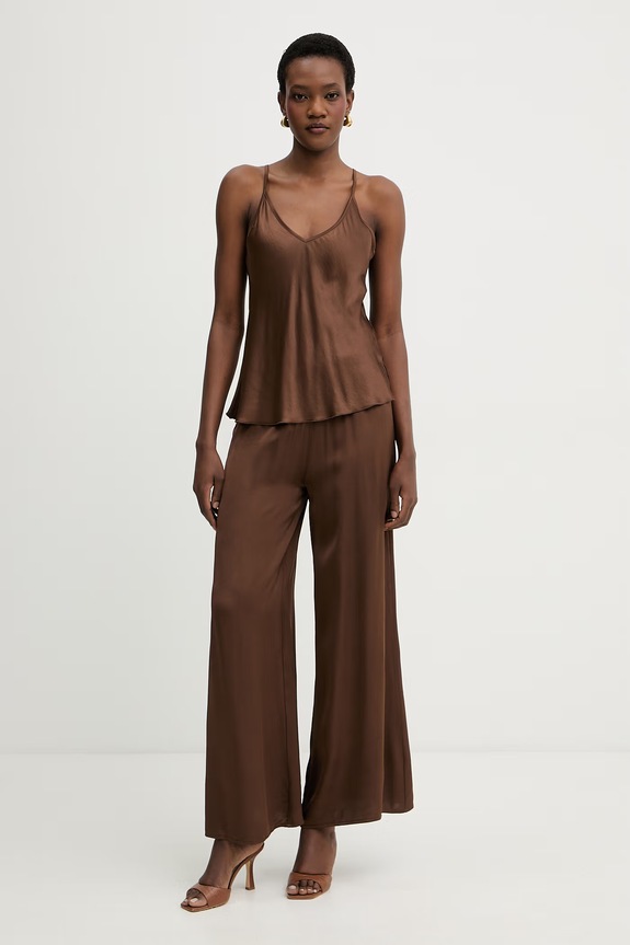 Haveone pantaloni palazzo pentru femei, cu vâscoză PWG.Q011 maro SS26