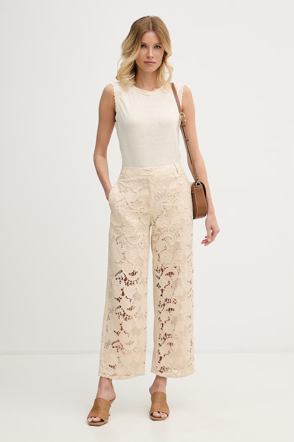 Sisley straight hlače ženske od pamuka 49D8LF09B bež SS26