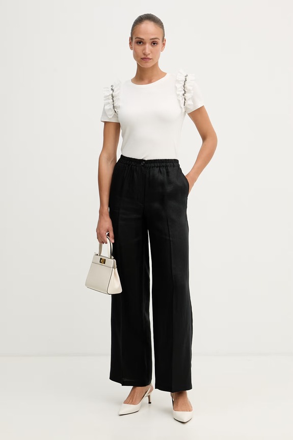 Sisley pantaloni de damă din in 4TTSLF08P negru SS26