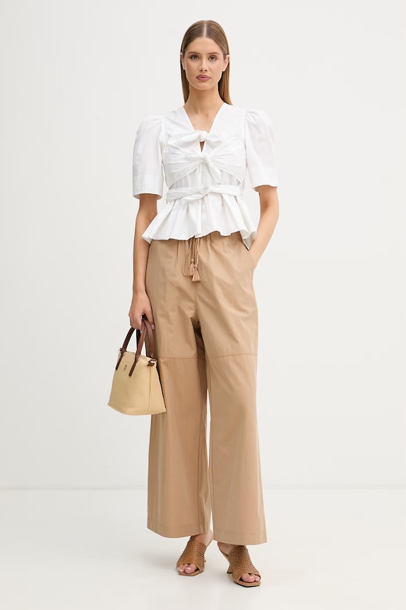 Sisley nohavice wide leg dámske s bavlnou 4IJSLF095 béžová SS26