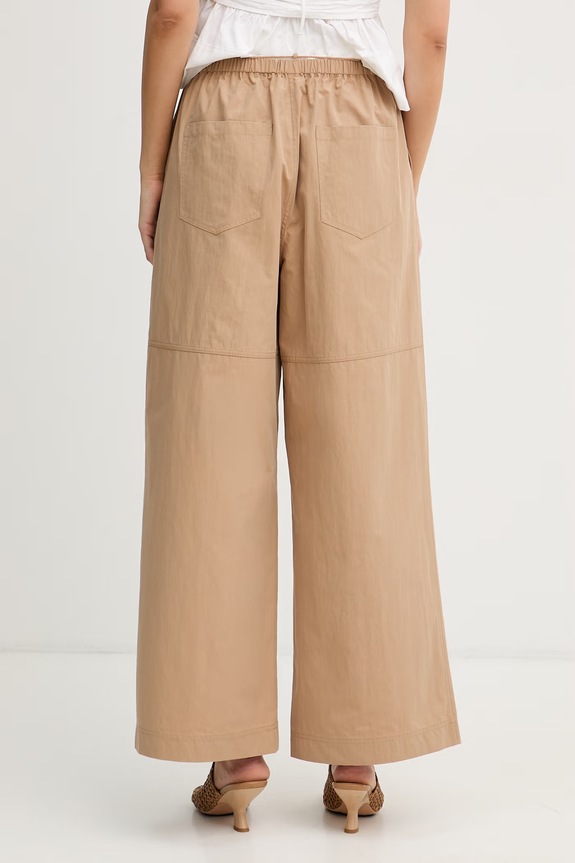 Oblečenie Sisley nohavice wide leg dámske s bavlnou 4IJSLF095 béžová