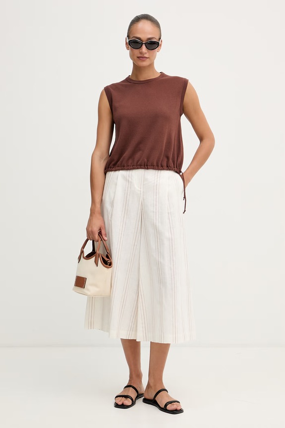 United Colors of Benetton hlače culottes za žene s lanom 4K9FDF0BR bež SS26
