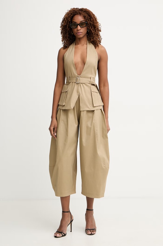 Haveone pantaloni pentru femei, cu lyocell PSO.Q056 bej SS26