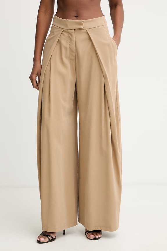 Haveone pantaloni wide leg pentru femei, din vâscoză bej PGE.Q102
