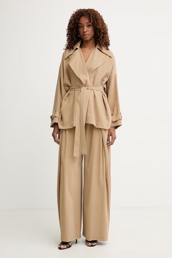 Haveone pantaloni wide leg pentru femei, din vâscoză PGE.Q102 bej SS26