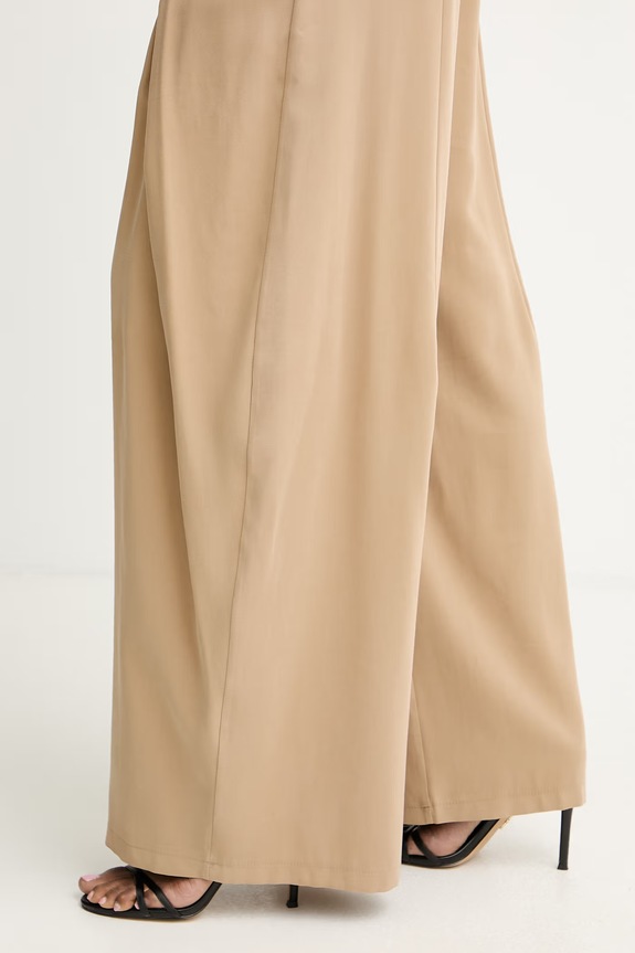 Haveone pantaloni wide leg pentru femei, din vâscoză bej PGE.Q102
