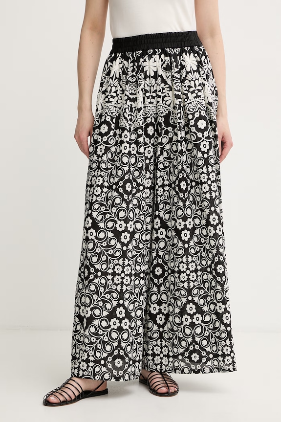 Weekend Max Mara nohavice wide leg dámske bavlnené čierna 2615131013600