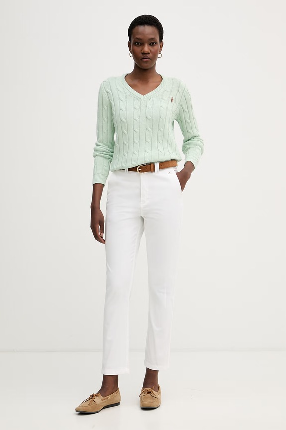 U.S. Polo Assn. spodnie damskie bawełniane z elastanem Chino WUP1018.002 biały SS26