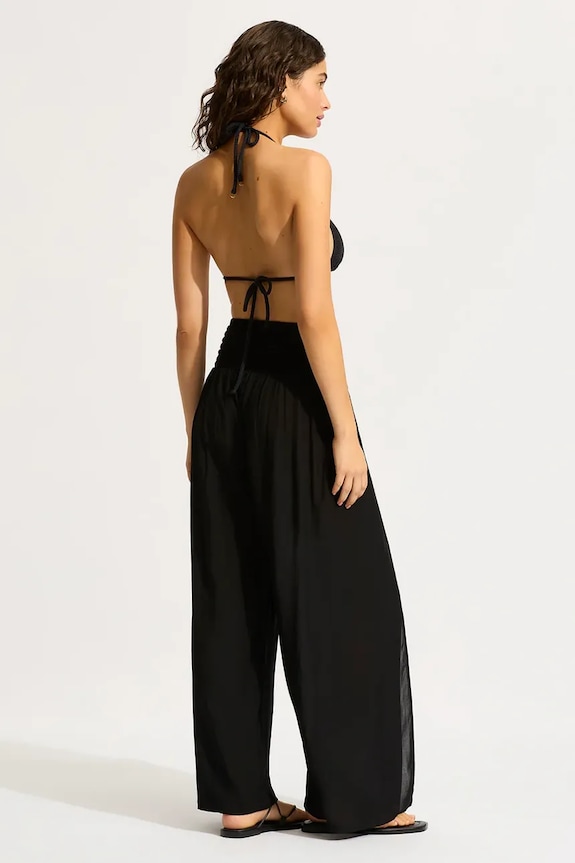 Seafolly nohavice dámske z viskózy Shirred Waist Wrap 55436.PA čierna SS26
