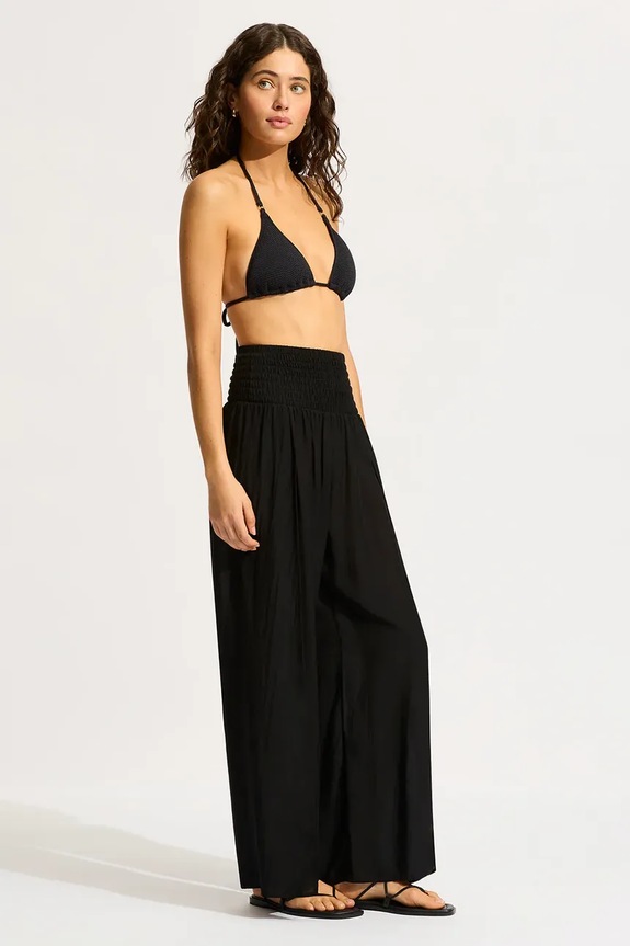 Seafolly nohavice dámske z viskózy Shirred Waist Wrap 55436.PA čierna