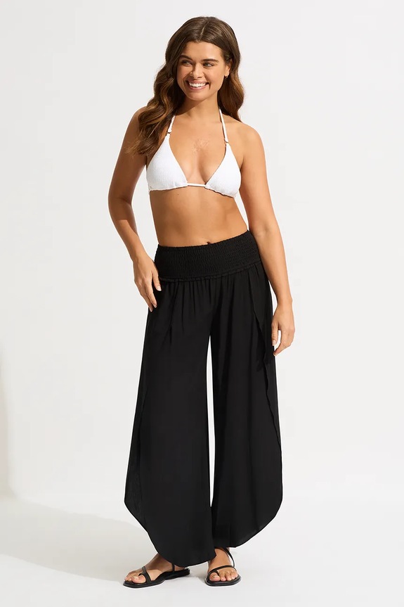 Seafolly nohavice baggy dámske z viskózy Shirred Waist Wrap čierna 53341.PA