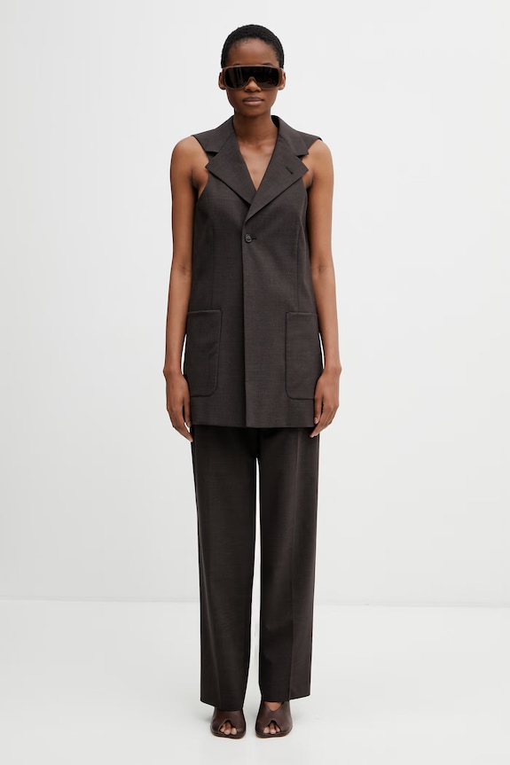 MM6 Maison Margiela παντελόνι ίσιο γυναικείο με μαλλί S62KB0259.M35733 καφέ