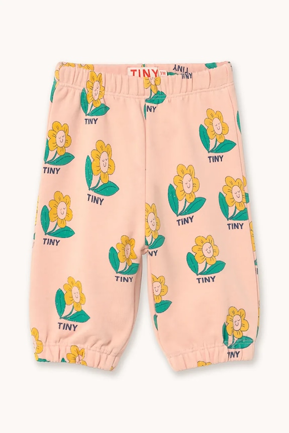 Dječji pamučni donji dio trenirke Tinycottons TINY FLOWER BABY SWEATPANT pletivo roza SS26.139