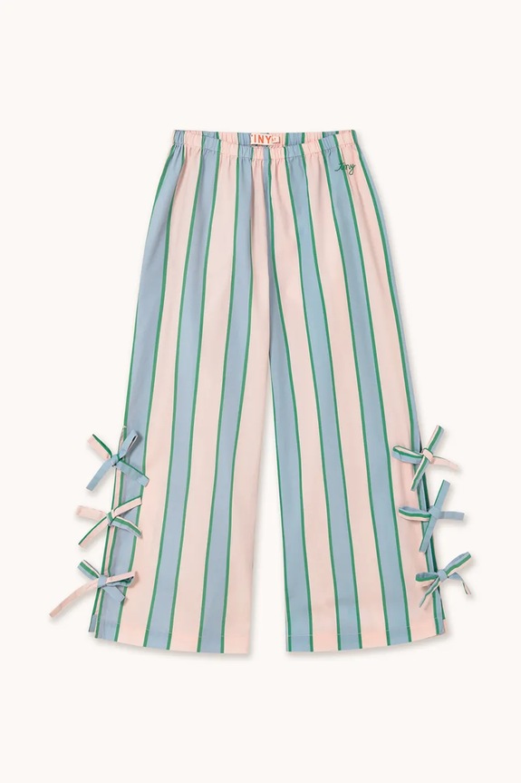 Tinycottons pantaloni de bumbac pentru copii RETRO STRIPES BOWS PANT SS26.279 albastru SS26