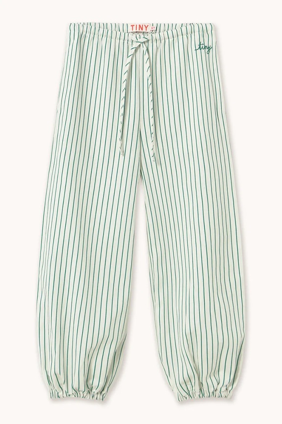 Detské nohavice s prímesou ľanu Tinycottons EMERALD STRIPES PANT SS26.244 biela SS26