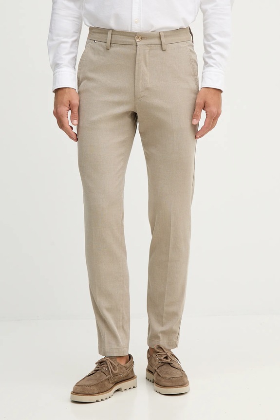 BOSS παντελόνι slim fit ανδρικό με βαμβάκι H-Kaiton1 με ελαστάν μπεζ 50553813