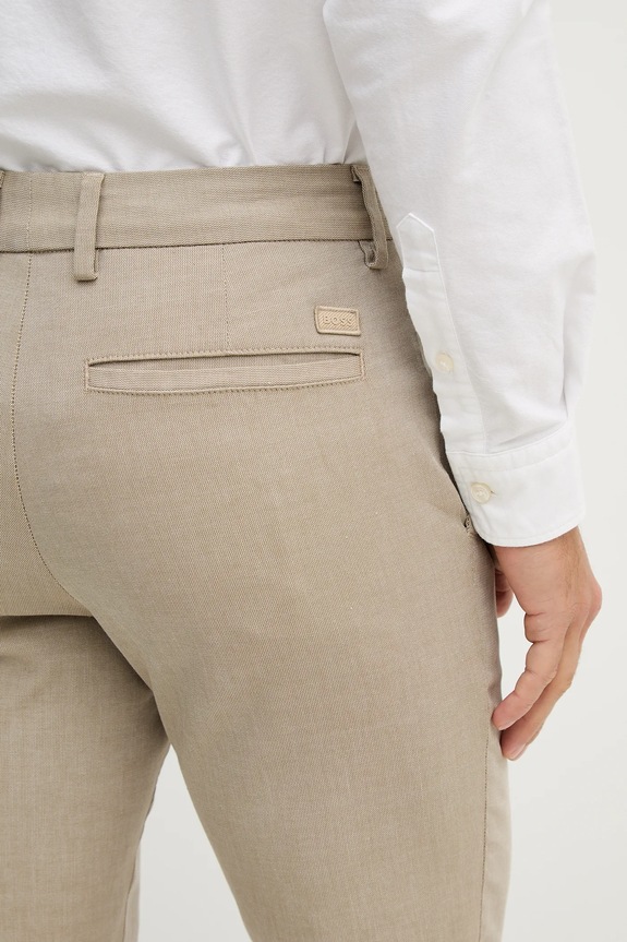 BOSS παντελόνι slim fit ανδρικό με βαμβάκι H-Kaiton1 μπεζ 50553813