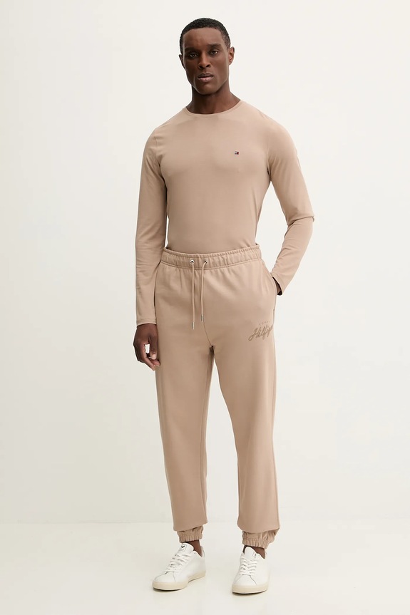Tommy Hilfiger pantaloni de trening din bumbac uni maro MW0MW42537