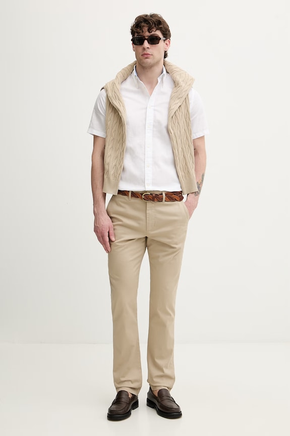 Tommy Hilfiger nohavice chinos pánske bavlnené s elastanom MW0MW41923 béžová SS26