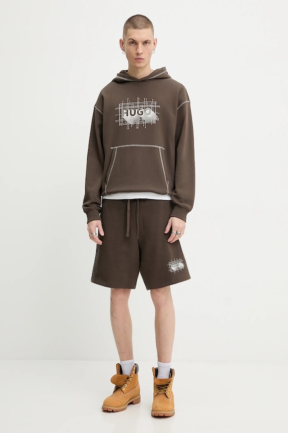 HUGO Blue pantaloni scurți din bumbac Nothali 50553499 maro SS26