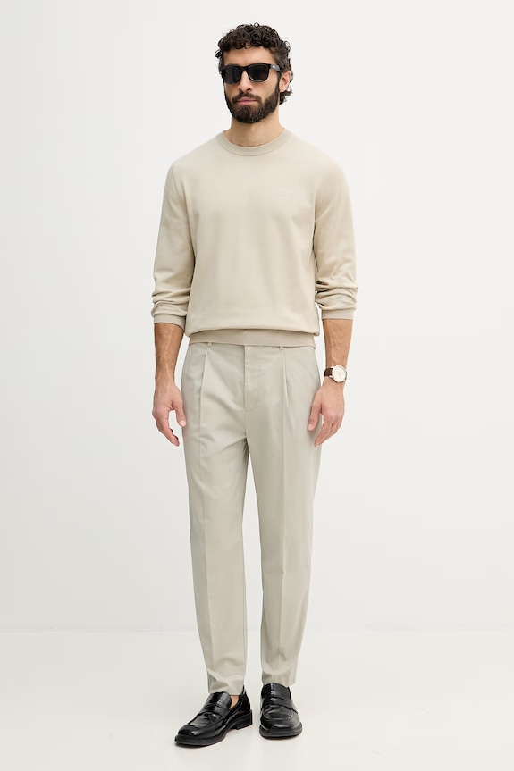 Calvin Klein oblekové nohavice pánske bavlnené s elastanom LV04LE612G béžová SS26