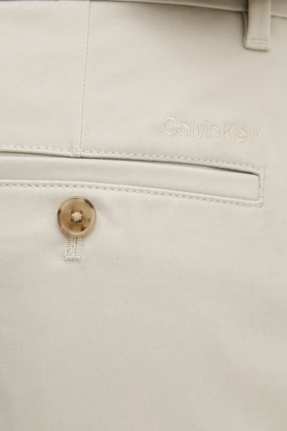 Calvin Klein oblekové nohavice pánske bavlnené s elastanom béžová LV04LE612G
