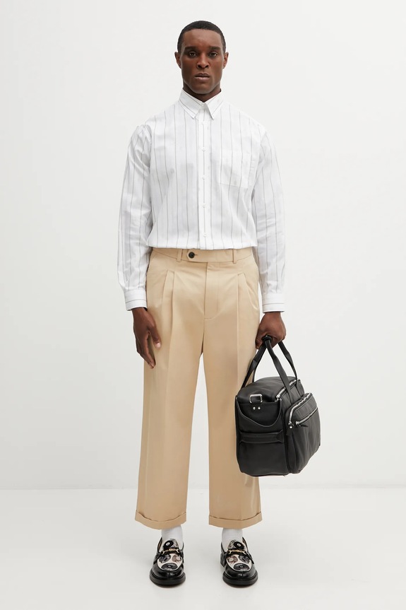Nohavice Drôle de Monsieur Pantalon Cropped a Plis J.BP192.CO214.BG béžová