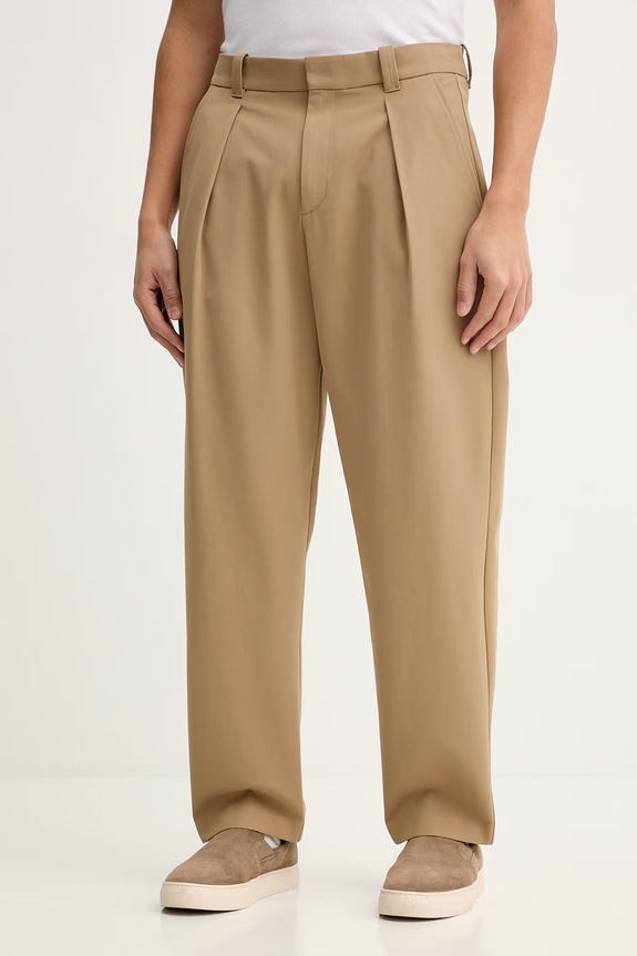 A.P.C. pantaloni cu lână PANTALON RENATO drept bej COHKX.H08428