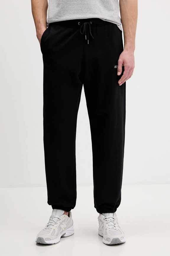 Guess Jeans pamut melegítőnadrág dzsörzé fekete M6RB70.KCPR1