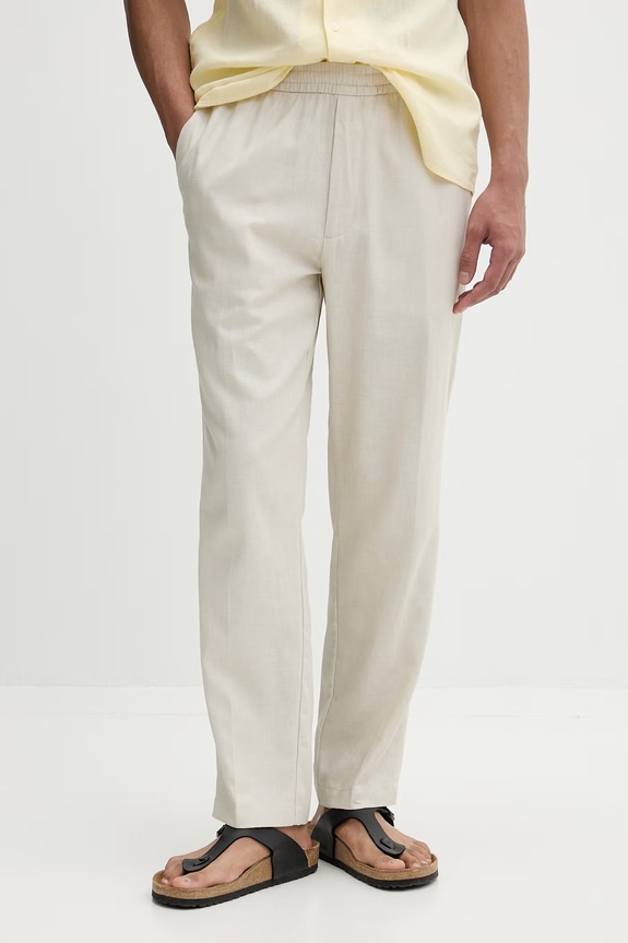 Calvin Klein nohavice straight pánske s ľanom béžová LV04LF619G