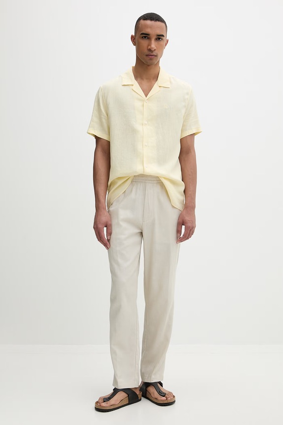 Calvin Klein nohavice straight pánske s ľanom LV04LF619G béžová SS26