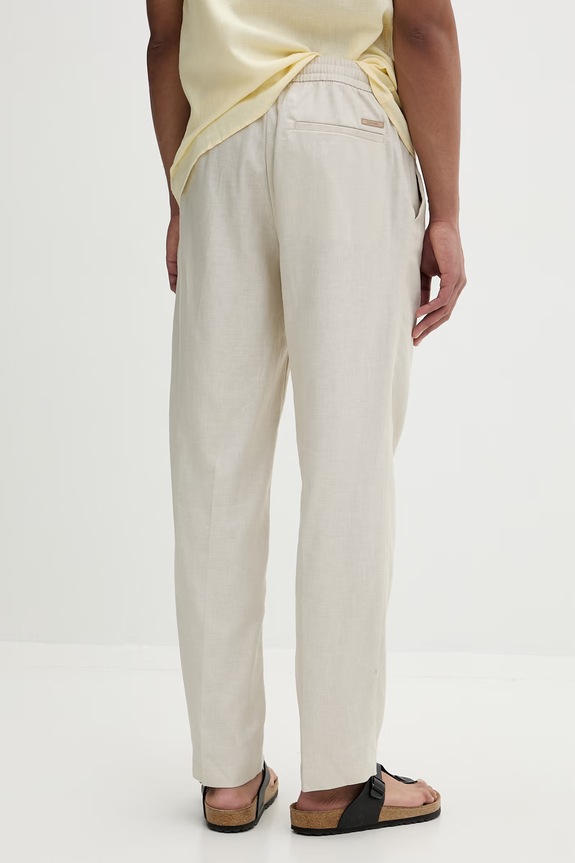 Oblečenie Calvin Klein nohavice straight pánske s ľanom LV04LF619G béžová