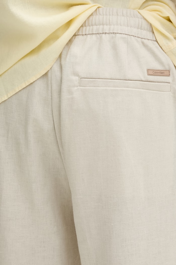 Calvin Klein nohavice straight pánske s ľanom béžová LV04LF619G