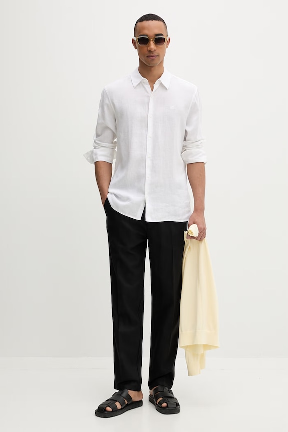 Calvin Klein nohavice straight pánske s ľanom LV04LF619G čierna SS26