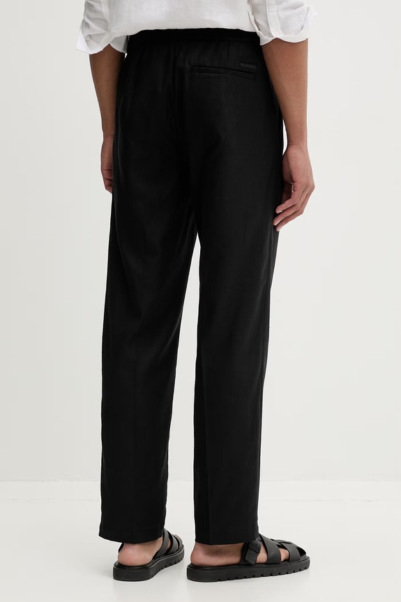 Oblečenie Calvin Klein nohavice straight pánske s ľanom LV04LF619G čierna