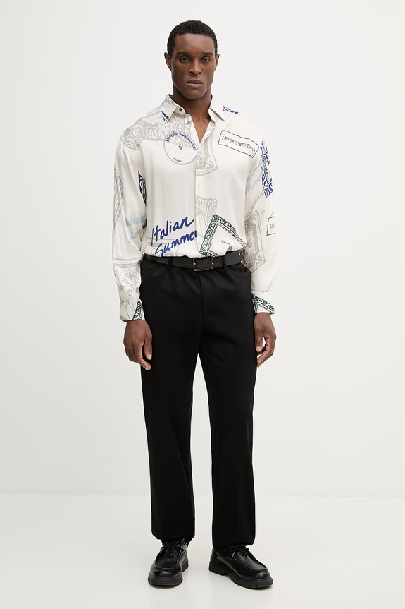 Emporio Armani nohavice regulárne pánske bavlnené s elastanom EM003660.AF23585 čierna SS26