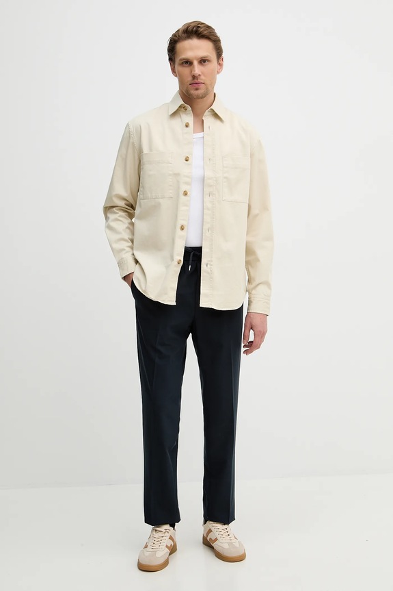Sisley pantaloni din lână 49B3SF05S bleumarin SS26