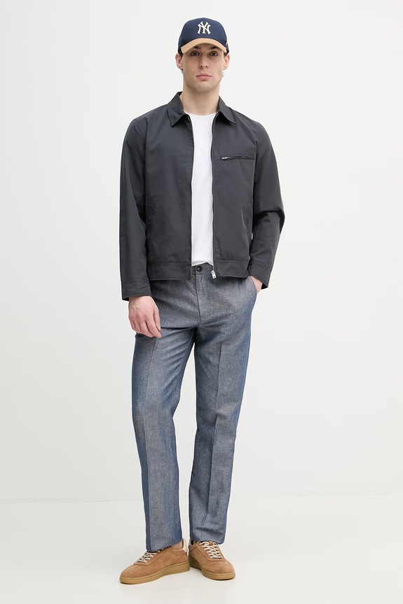 United Colors of Benetton nohavice pánske s prímesou ľanu 4YQSUF03X modrá SS26