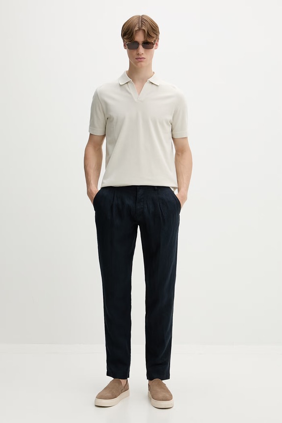 Marc O'Polo spodnie chinos męskie lniane 5000012834 granatowy SS26