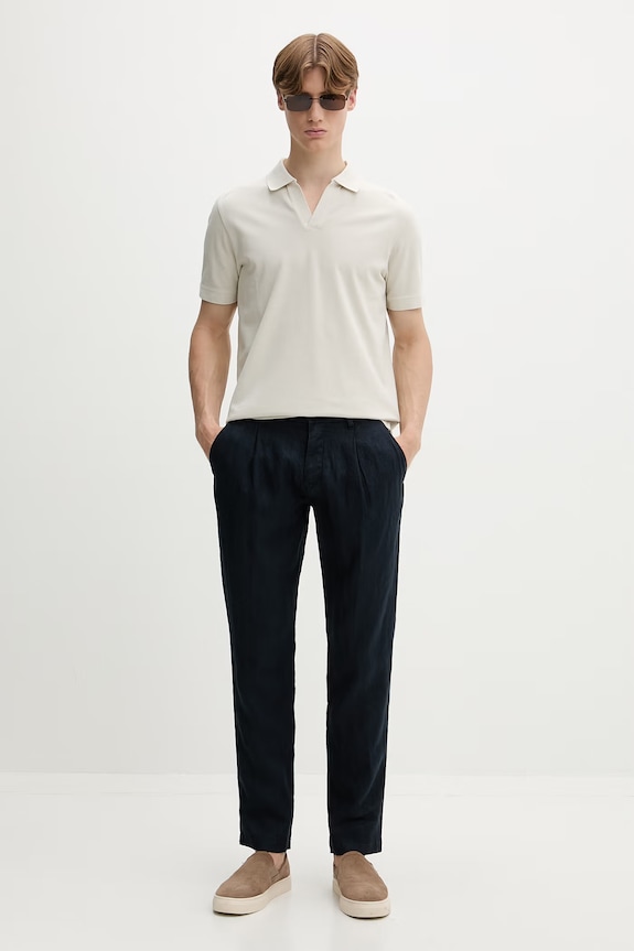 Marc O'Polo spodnie chinos męskie lniane 5000012834 granatowy SS26
