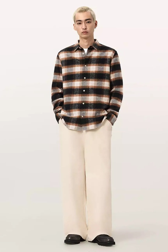 Îmbrăcăminte AllSaints pantaloni wide leg bărbați din bumbac JACKSON M006TE bej