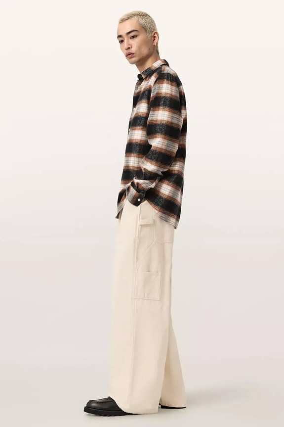 AllSaints pantaloni wide leg bărbați din bumbac JACKSON M006TE bej