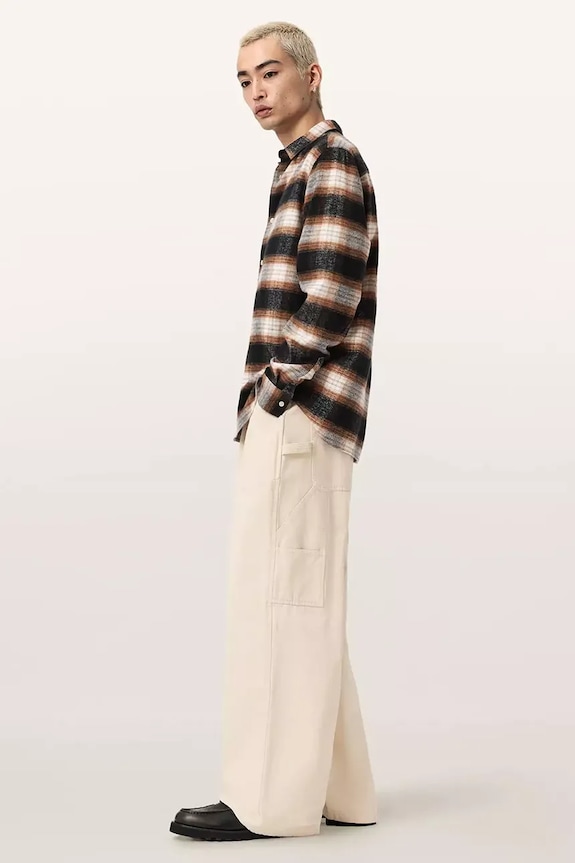 AllSaints pantaloni wide leg bărbați din bumbac JACKSON M006TE bej