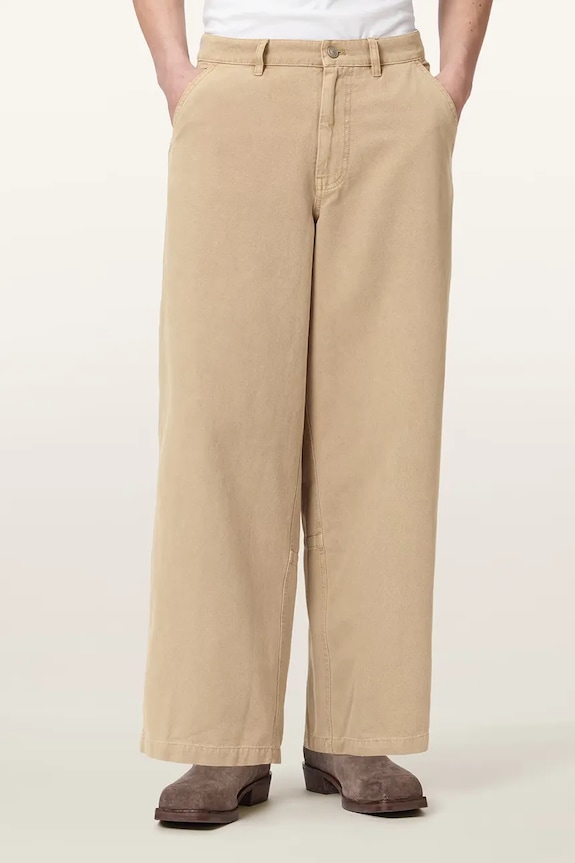 AllSaints Nohavice wide leg pánske bavlnené JACKSON béžová M006TE