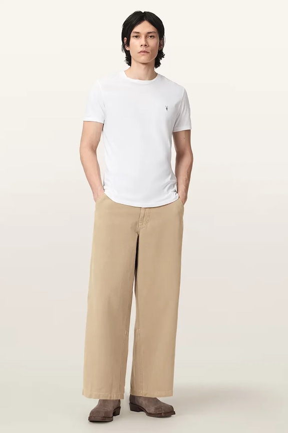 AllSaints Nohavice wide leg pánske bavlnené JACKSON M006TE béžová SS26