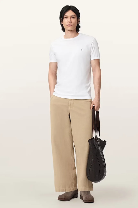 AllSaints Nohavice wide leg pánske bavlnené JACKSON M006TE béžová