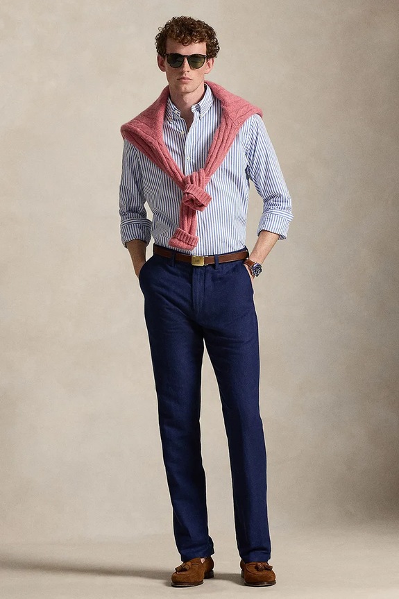 Odzież Polo Ralph Lauren spodnie z dodatkiem lnu 710A13266 granatowy