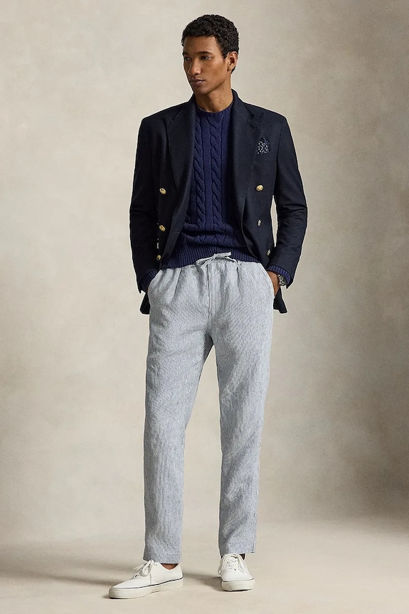 Ρούχα Polo Ralph Lauren παντελόνι ανδρικό λινό 710P08270 μπλε